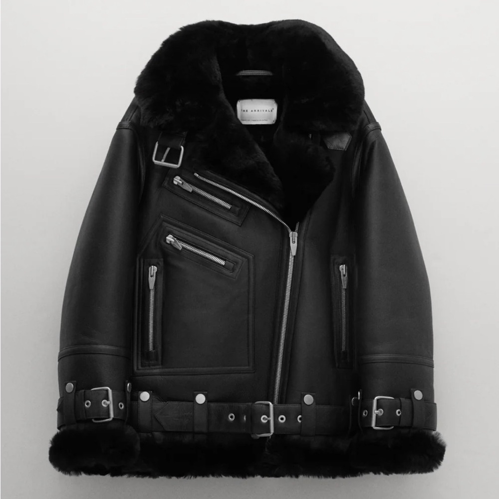 Black Shearling Biker Jacket - Women
